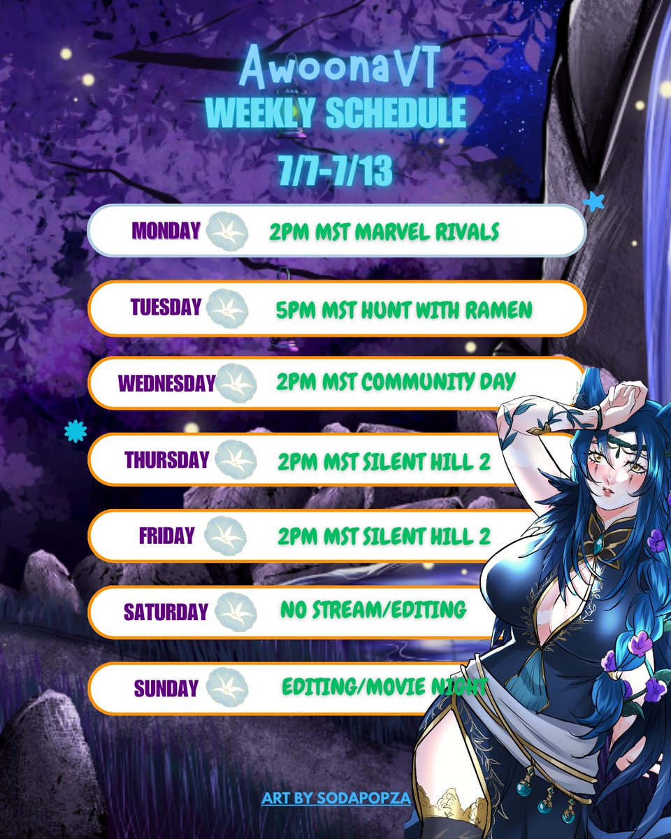 AwoonaAsphodel's tweet photo. Weekly Schedule <3

Get to play Hunt with Ramen

Monday we are doing a new thing where its png only(new png is ready)

Working on adding more Horror back into my life

Personalized daily schedule is also being made 

I will be working on ME
I WILL BE SELFISH https://t.co/XhH51asRgK