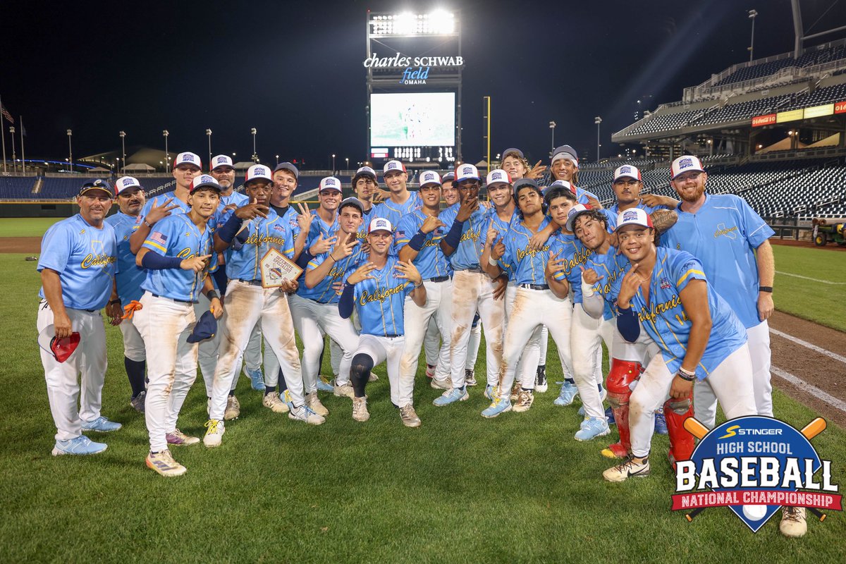 NatChampSeries's tweet image. CALIFORNIA WINS THE 2025 STINGER HIGH SCHOOL BASEBALL NATIONAL CHAMPIONSHIP!! ⚾️🏆
This is their 3rd championship, previously winning in 2022 and 2024! Congratulations, California!
#baseball #HSBNCS #ChampionshipSeries