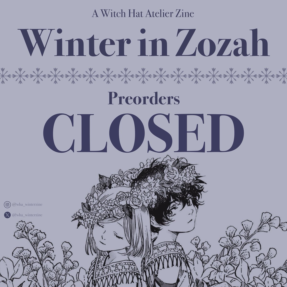 wha_winterzine's tweet image. ❄️PREORDERS CLOSED!❄️
Hello everyone! Preorders are now officially closed ☃️
Thank you for the support, from both our buyers and contributors! We have successfully raised $550+ CAD for our charity!!
Keep an eye on your emails as we will be sending out your bundles shortly!
