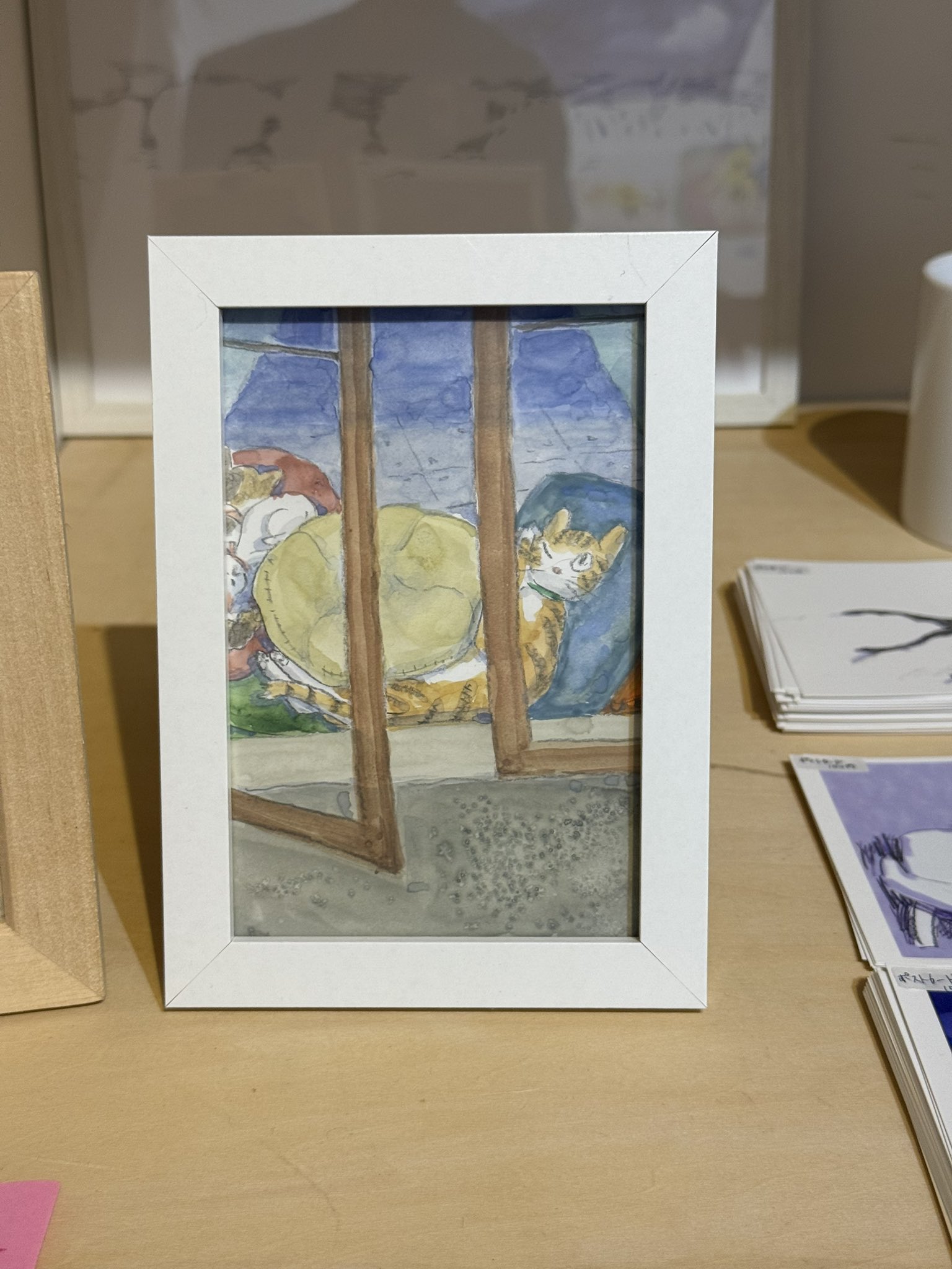 絵画。原画【二匹の猫が一緒にデートの道にきれいな星を探しに