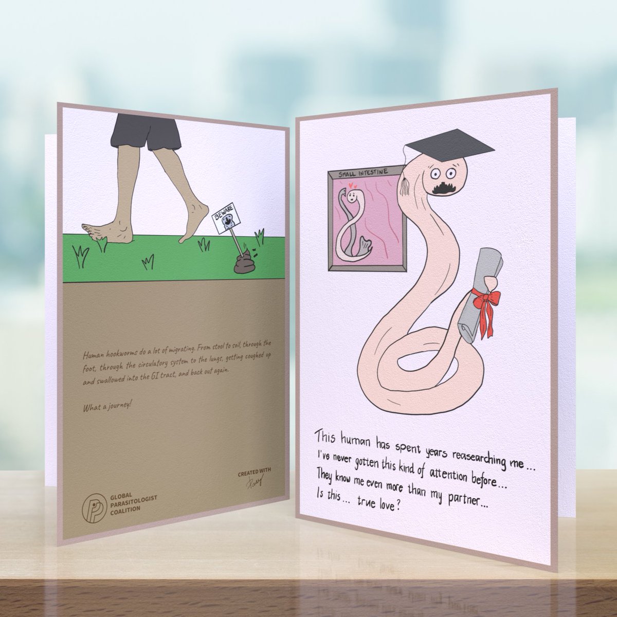 GlobalParasito1's tweet image. Our new card from the #ParasiteGreetingCards series is ready! This month we are featuring the hookworm #Ancylostoma!
More details at - globalpc.org/post/hookworm-…