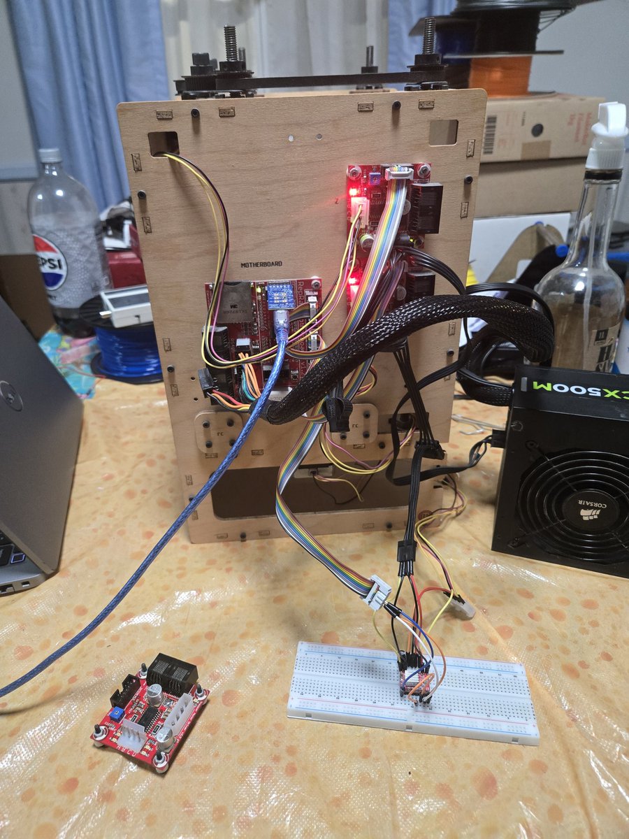 RainMotorsports's tweet image. The @makerbot Cupcake CNC is running on all axis now after temporarily swapping the driver board for a bread board. Thanks to @Pear3DP for the suggestions and info. Repair parts are in the mail though. Printing soon. @3DPrintopia after that.
