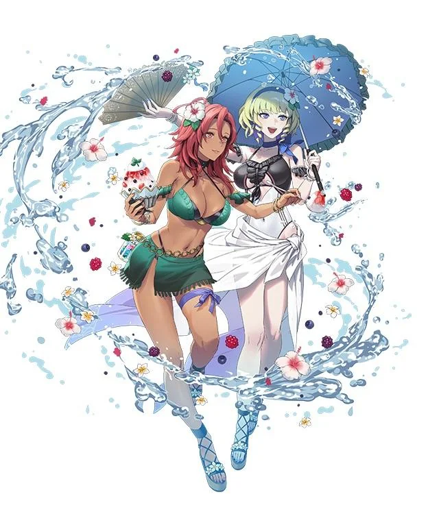 Pheonixmaster1's tweet photo. Full Artwork of Summer Duo Hapi &amp; Constance!
The Artist is cuboon @/cuboon

Blue Mage flier &amp; beast + dragon effective damage! https://t.co/MhYe0QKNsM