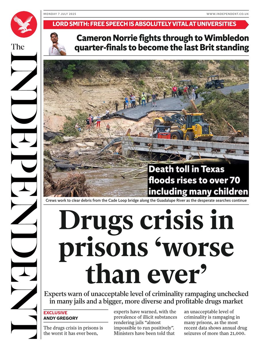 𝙵𝚛𝚘𝚗𝚝 𝙿𝚊𝚐𝚎𝚜 𝚃𝚘𝚍𝚊𝚢 📰 (@ukpapers) on Twitter photo 🇬🇧 Drugs Crisis In Prisons 'Worse Than Ever'
▫Exclusive: Blue-light emergency responses now ‘a normal part of life’ in prison, experts warn
▫<a href="/andygregory_ps/">Andy Gregory</a>
▫is.gd/F4qfoZ
#frontpagestoday #digital #UK <a href="/Independent/">The Independent</a> 🇬🇧 Drugs Crisis In Prisons 'Worse Than Ever'
▫Exclusive: Blue-light emergency responses now ‘a normal part of life’ in prison, experts warn
▫<a href="/andygregory_ps/">Andy Gregory</a>
▫is.gd/F4qfoZ
#frontpagestoday #digital #UK <a href="/Independent/">The Independent</a>
