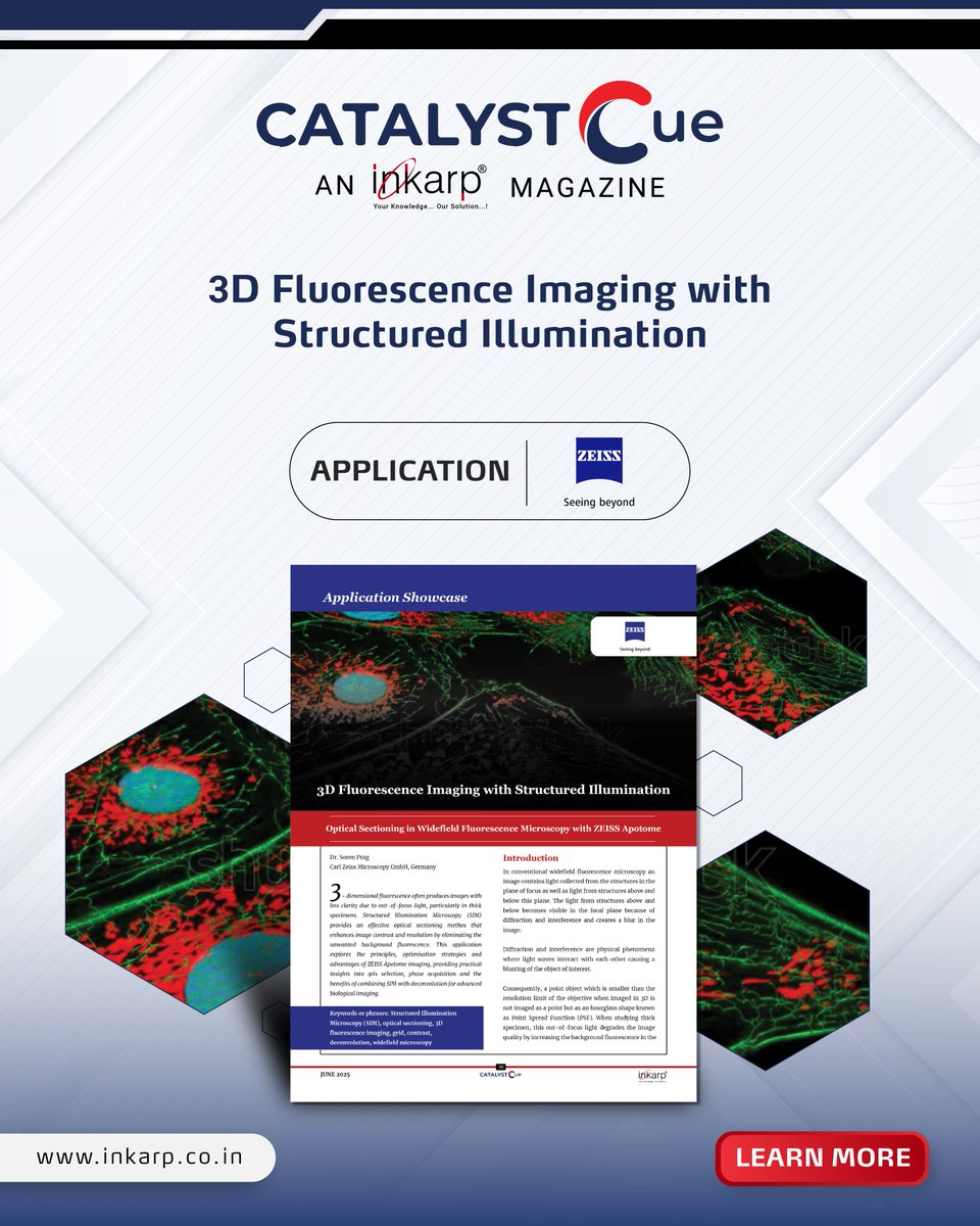 inkarpindia's tweet photo. Sharper 3D fluorescence images, smarter contrast, and minimal blur β thanks to structured illumination & deconvolution.
Check out Pg 38
π https://t.co/z78o8DReW8
#Microscopy #ZEISSApotome #LifeSciences #CATALYSTCue #FluorescenceImaging #Inkarp https://t.co/YWzhIppqET