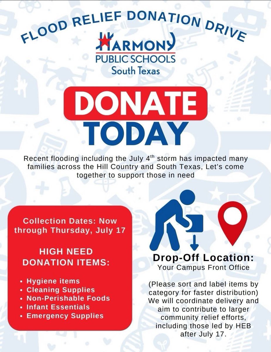 Heartbroken by the devastation from the recent floods in South Texas💔 Our thoughts are with every family affected. As a school community, we’re here to help and stand with you. 💙

#FloodRelief #HarmonyCares #SouthTexasStrong