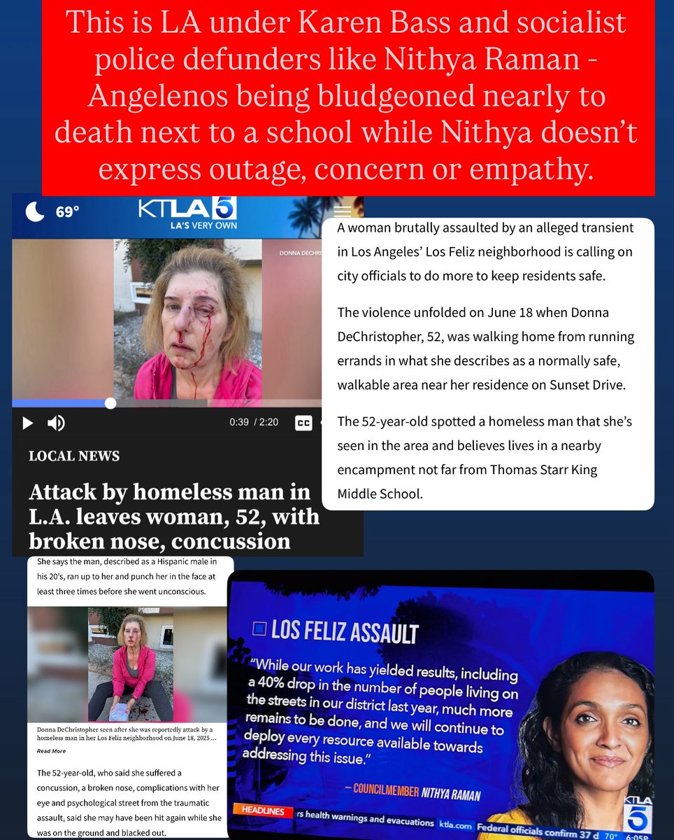 samyebri's tweet image. This is LA under Karen Bass and socialist police defunders like Nithya Raman - Angelenos being bludgeoned nearly to death next to a school while Nithya doesn't express outage, concern or empathy.
