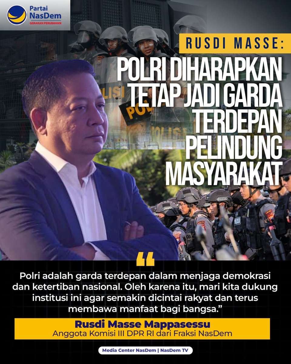 Anggota Komisi III DPR yang juga Ketua DPW NasDem Sulsel, Rusdi Masse Mappasessu menegaskan kehadiran Polri di tengah masyarakat bukan sekadar simbol penegakan hukum, melainkan sebagai mitra strategis dalam membangun kepercayaan publik dan memperkuat rasa aman di lingkungan