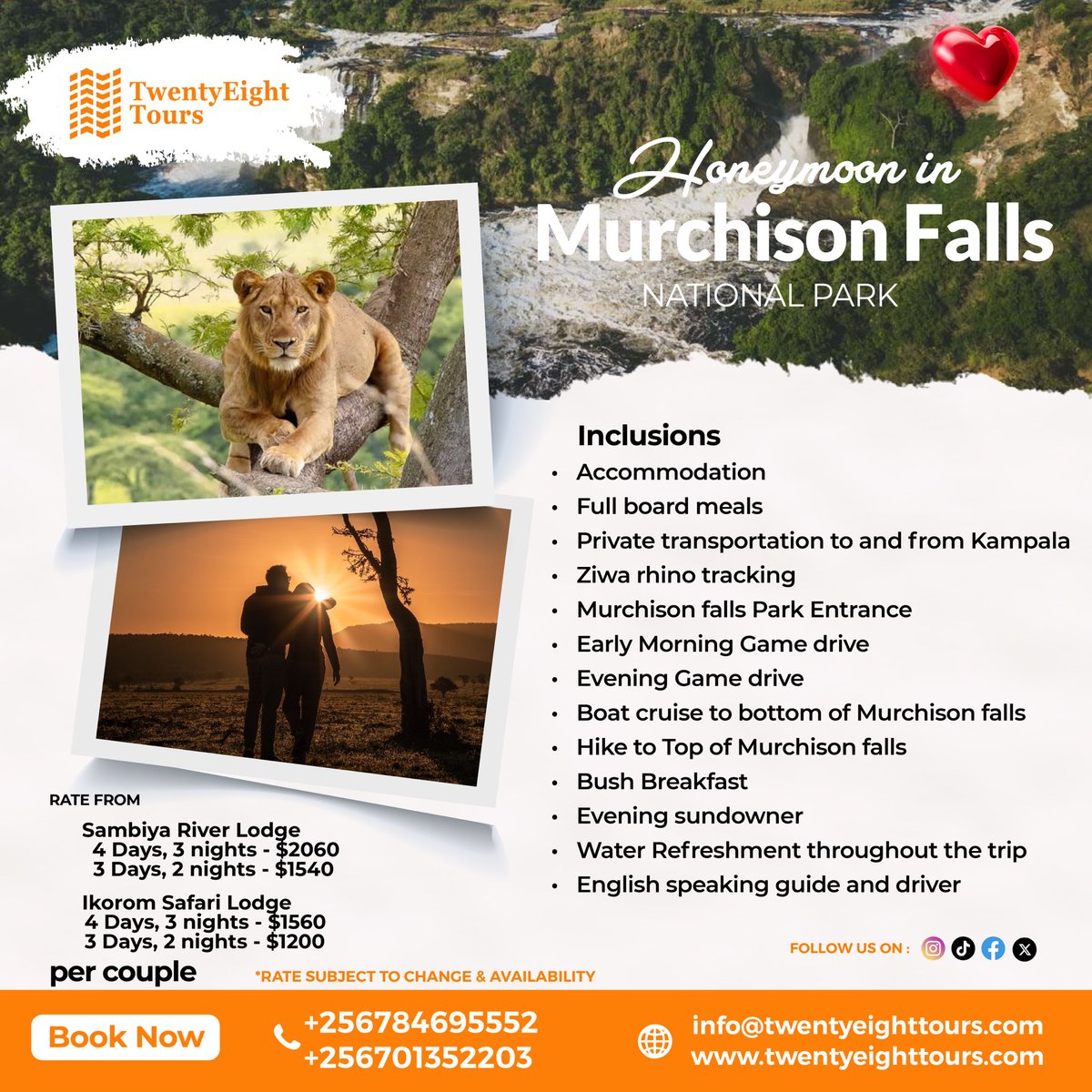 Looking for great honeymoons in and out of Uganda, TwentyEight Tours is your ultimate travel agent 💯. Reach out to us and we curate the perfect honeymoon to kickstart your happily ever after 💕