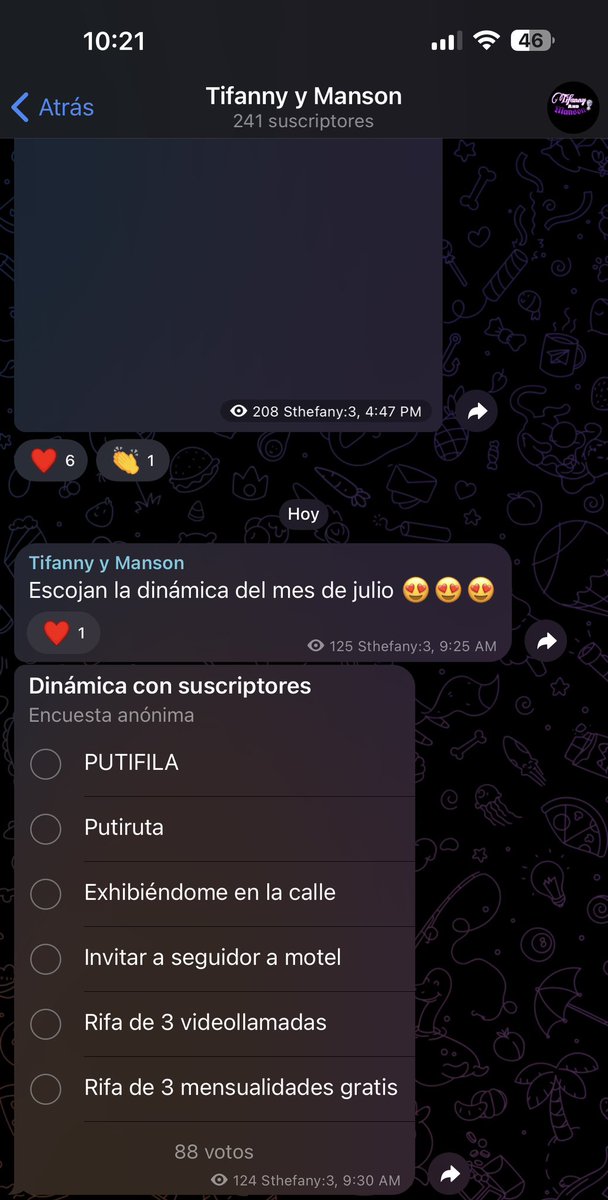 Ven a votar que dinámicas habrá en mi canal este mes 😉 y participa en mis videos 😈 t.me/FanyManqr