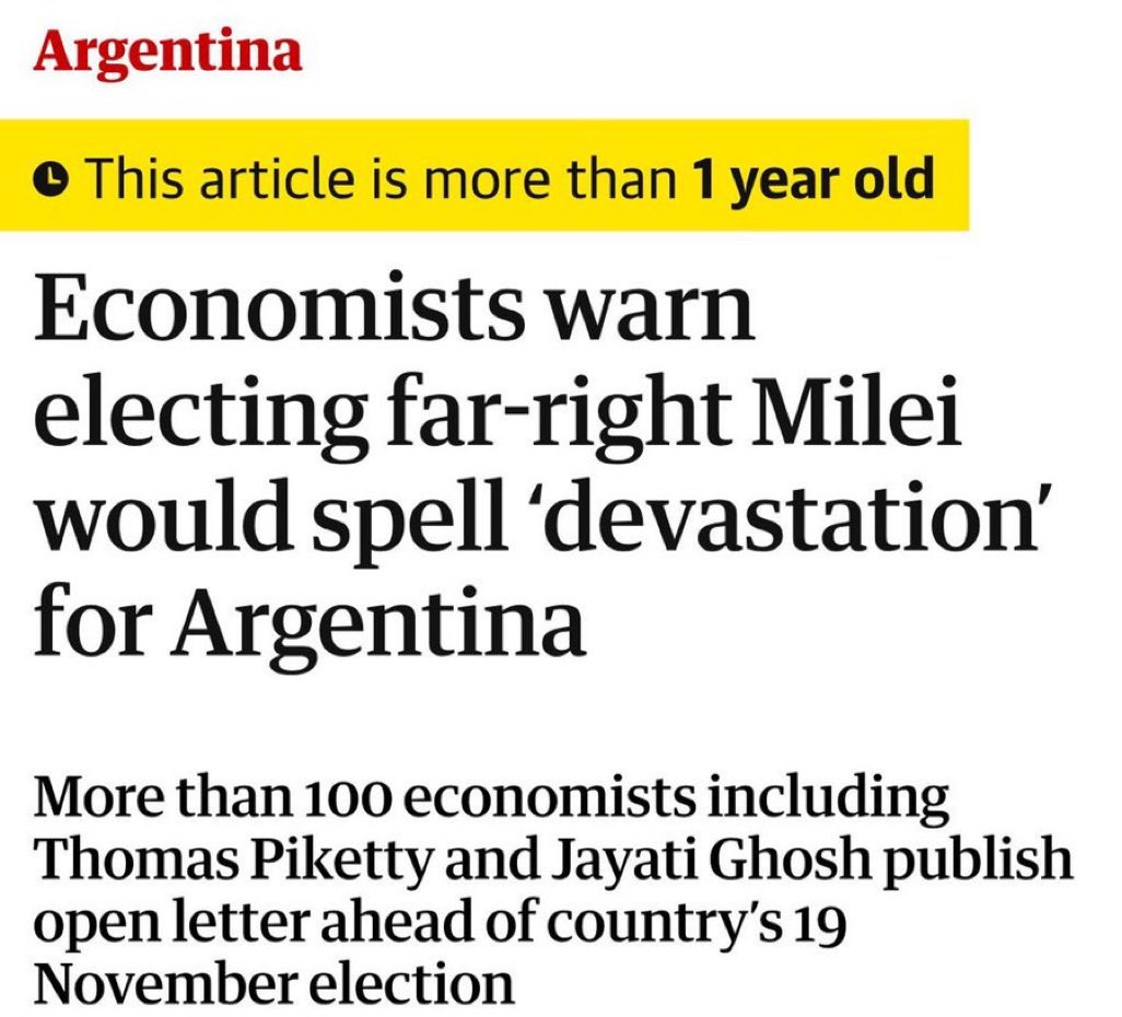 Argentina alcanza el crecimiento del 7,6 anual en este trimestre. Millones han sido rescatados de la pobreza. Hasta en la OBU reconocen ya el colosal milagro que se produce en la Argentina de <a href="/JMilei/">Javier Milei</a> .
Maravillosa noticia y maravilloso tapabocas a todos estos que advertían contra