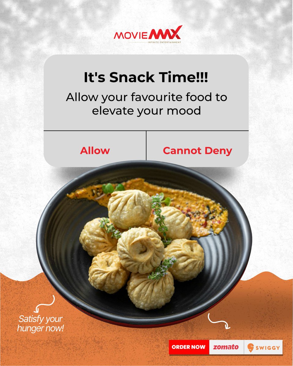 moviemaxoffl's tweet photo. Snack time is here! Let your favorite treats lift your spirits—you know you can’t resist.
.
Order now from #Swiggy or #Zomato
.
#MaxMomos #OrderNow #Swiggy #Momo #FoodLover #SwiggyDelights #OrderNow #MomoTime #FoodCraving #SwiggyEats #MovieMaxOfficial https://t.co/eY70aoyJ9V