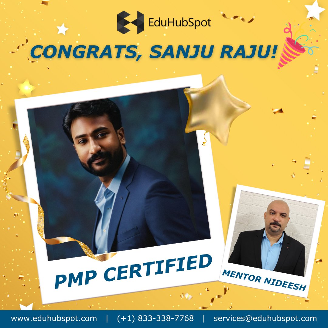eduhubspot's tweet image. #SpotYourSuccess 🏆
 Congratulations on achieving your PMP Certification, Sanju Raju! You have worked hard and it has paid off. Thank you for trusting us with your journey!
 
 Mentored by : Nideesh Balakrishnan
 
 eduhubspot.com
 
#eduhubspot #pmpcertification