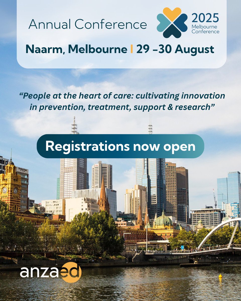 ANZAED1's tweet image. Plenary Spotlight – ANZAED 2025 Annual Conference
"AI & Eating Disorders: Promise, Practice, and Prudence"
📍 Melbourne Conference| 28–31 August 2025
🔗 Register & explore the program: conference2025.anzaed.org.au
