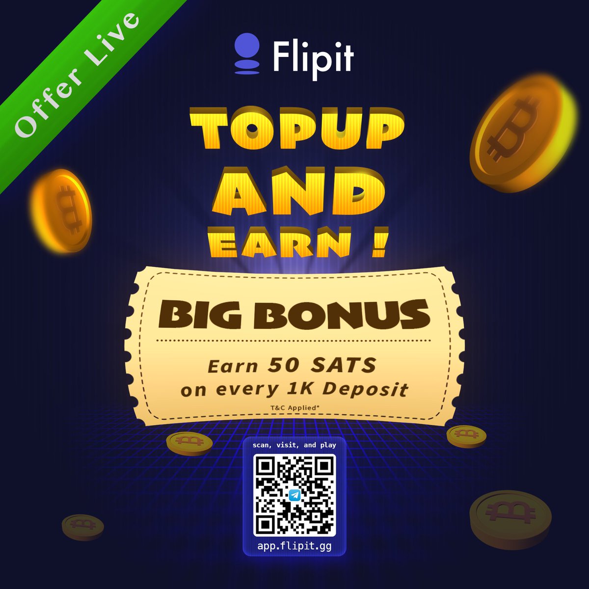 Every 1K you drop?

Now there’s something waiting on the other side.

50 #SATs. Quiet. Instant.

No noise. Just #Flipit being Flipit.

Play your way:
📲 app.flipit.gg
📡 Scan QR
🎮 Hit Telegram &amp; get 50 SATs FREE t.me/Flipit_officia…

*T&amp;Cs apply

#BTC #Bitcoin $BTC