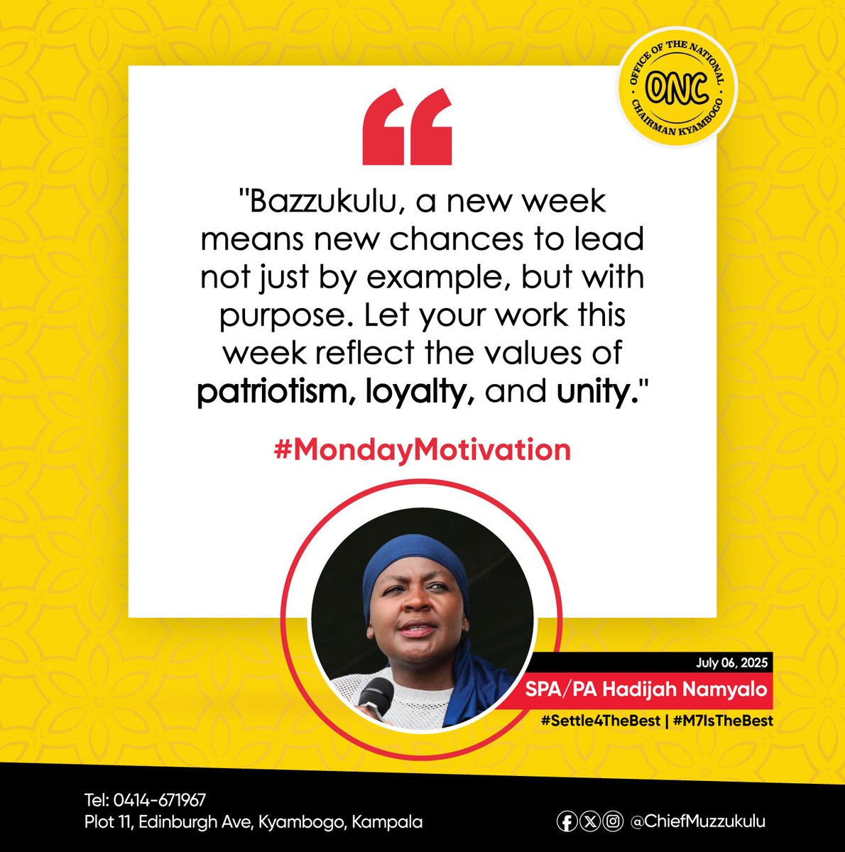 Proud Muzzukulu (@proudmuzzukulu1) on Twitter photo In the words of <a href="/ChiefMuzzukulu/">Uzeiye Hadijah</a> Hajjat Hadijah Namyalo, “Bazzukulu, a new week means new chances to lead not just by example, but with purpose.”
Let this be your reminder: every action counts in building a better community and fulfilling Jajja’s gospel of wealth creation and In the words of <a href="/ChiefMuzzukulu/">Uzeiye Hadijah</a> Hajjat Hadijah Namyalo, “Bazzukulu, a new week means new chances to lead not just by example, but with purpose.”
Let this be your reminder: every action counts in building a better community and fulfilling Jajja’s gospel of wealth creation and