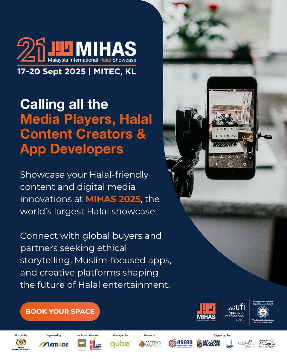 Halal media creators, app developers &amp; storytellers, MIHAS 2025 is your global platform. Showcase your innovations to buyers &amp; partners in the growing Halal media space.

Book your space: mihas-virtual.com.my

#ThinkHalalThinkMIHAS <a href="/matrade/">MATRADE</a> #MIHAS2025 #MIHAS