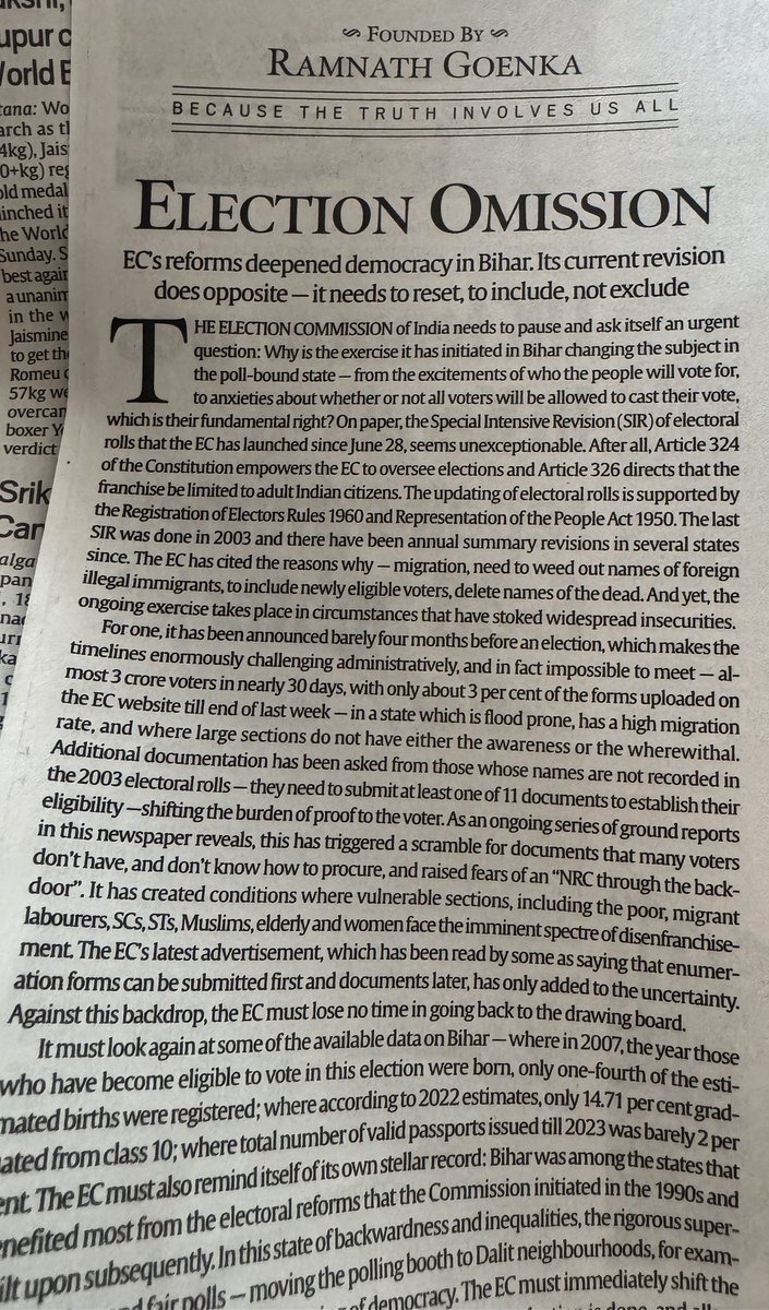 “The EC must immediately shift the exercise of revision of electoral rolls to a later time, after this election is done, and allow space for feedback, public awareness campaigns, consultation with all parties. At stake is the people’s trust, and its institutional credibility”-