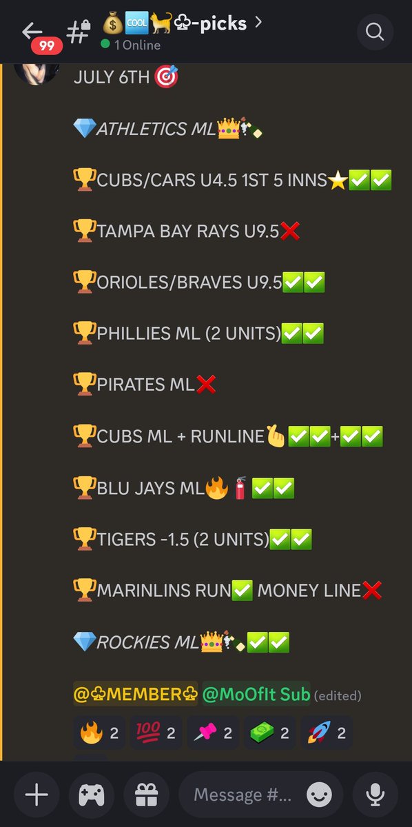 ⭐️JUNE 6TH RESULTS 🔥🧯⭐️

💎ROCKIES✅️✅️

💎ATHLETICS-GAME STILL LIVE

♧PREMIUM♧ RESULTS 👇

26 units.. 1 Night🫰💰 TAP IN
#SPORTSCODE #MO #MLB