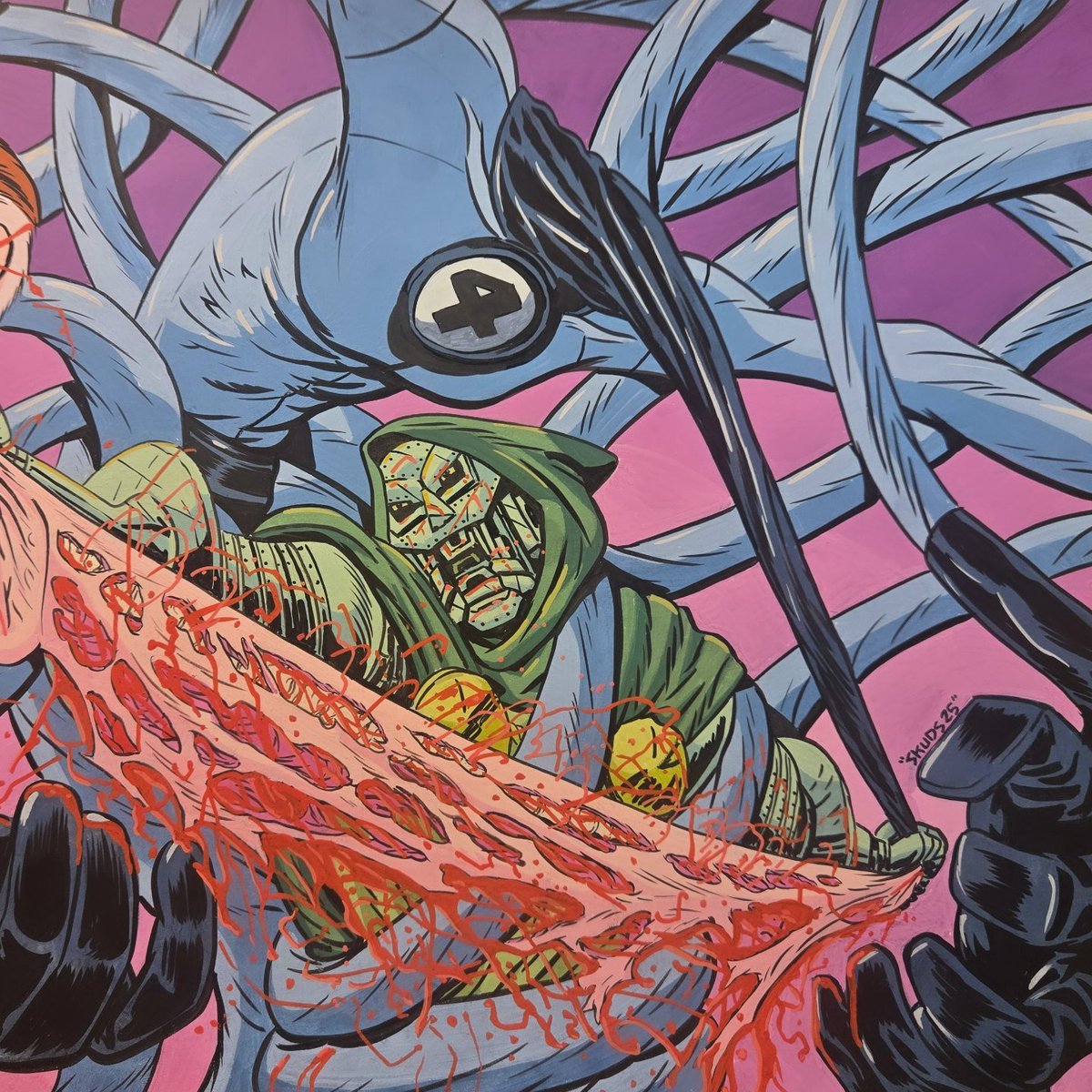 Dr doom vs Mr fantastic commission. 9 x 12in. Gouache on bristol board. Fun time!