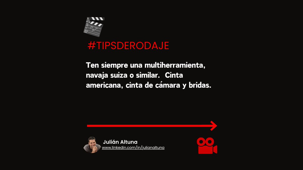 JulianAltuna's tweet photo. Cuando estamos en medio de un rodaje de cine, nos puede pasar que haya más de 50 personas concentradas en su trabajo y despistadas en aspectos secundarios…que a veces son importantes:  “Me he olvidado el cargador del móvil…”, “¿Alguien tiene un chicle? (Tengo mal aliento)”. 
El equipo de producción no es papá ni mamá por más que muchos se empeñen en ello. Pero sí que es un equipo facilitador, un equipo que ayuda a que todo fluya. Y los auxiliares de producción son los que están siempre al pie del cañón y tienen que estar preparados para cualquier cosa y cualquier necesidad. 
Tener un buen kit contigo puede marcar la diferencia entre parecer un novato perdido o una máquina de resolver problemas. Este “kit de emergencia” es tu caja de herramientas portátil, tu salvavidas diario en el set. Ir preparado te convierte en alguien valioso y confiable para todo el equipo.
A continuación, te transmito cinco consejos para ese kit. 
#BuenaProducción, #KitDeEmergenciaAP, #ProducciónAudiovisual, #TipsDeRodaje, #AuxiliarDeProducción, #CineEnRodaje, #AprendiendoProducción, #SetDeRodaje, #ConsejosDeProducción, #CinePráctico, #ReadyParaRodar