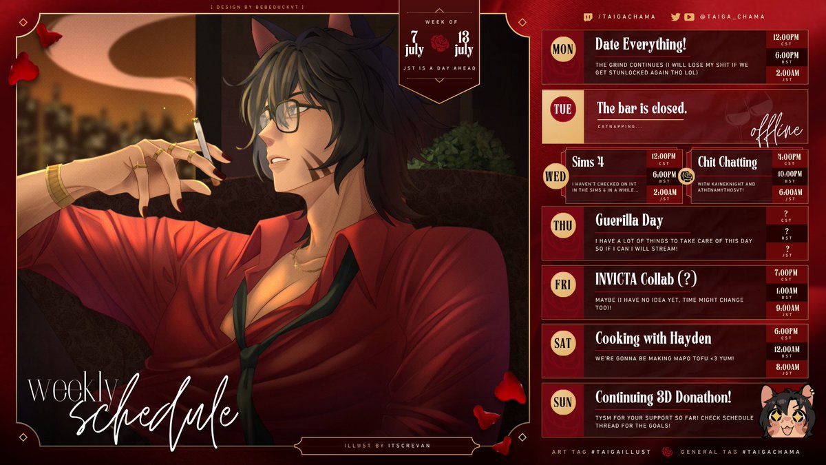 【7/7 - 7/13】   

This week is a little weird, I am completely unsure I'll be able to do some of these streams but I will try my best!

Working hard during my 3D Donathon 💪😤!