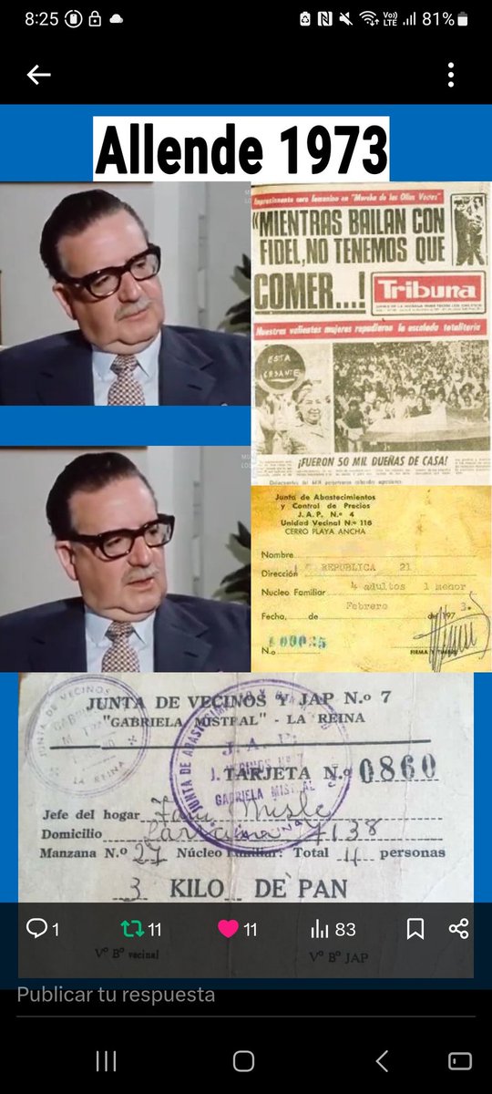CLO (@clabarra01) on Twitter photo <a href="/javiparada/">javiera parada</a> Voté SI en el plebiscito del 88 con 22 años tengo toda la autoridad para decir que viví los peores días cómo niña en la UP, desgobierno de Allende.Teniendo 6 años me trataron de momia, los zurdos
se quisieron tomar la casa de mis padres y salí con mi madre a marchar por comida‼️ <a href="/javiparada/">javiera parada</a> Voté SI en el plebiscito del 88 con 22 años tengo toda la autoridad para decir que viví los peores días cómo niña en la UP, desgobierno de Allende.Teniendo 6 años me trataron de momia, los zurdos
se quisieron tomar la casa de mis padres y salí con mi madre a marchar por comida‼️