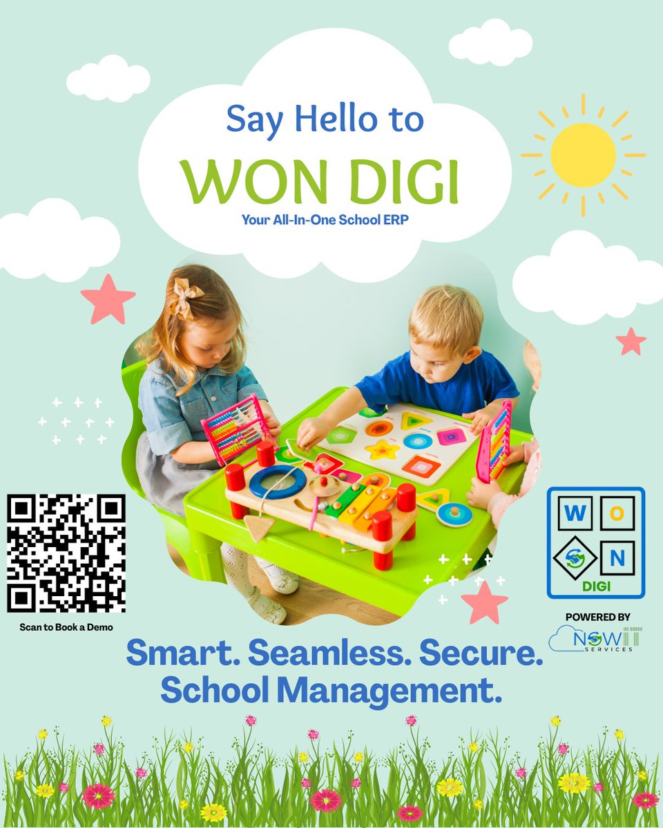 ServicesNowit's tweet image. 🧸📚 Managing your play school just got easier!

Say hello to WON DIGI – the all-in-one tool for smart, safe &amp;amp; simple school management.

🎨 Perfect for little learners.
📲 Scan to book your free demo!

#WONDigi #SmartSchoolTools #PreschoolManagement #NowITServices