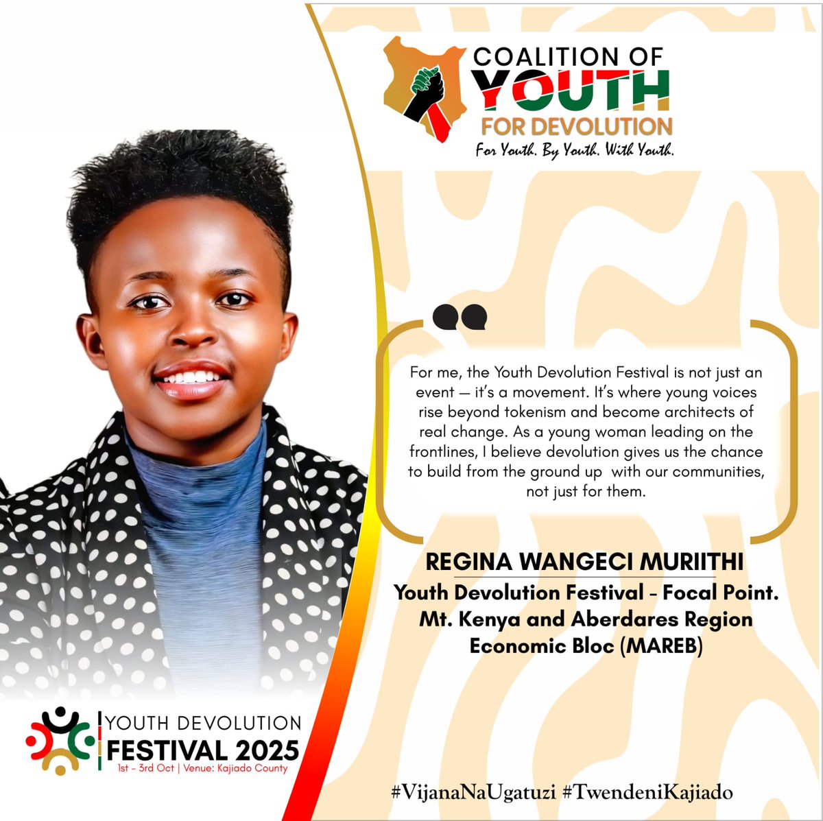 YouthDevolution's tweet image. "As a young woman leading in the front lines,I believe devolution gives us the chance to build from the ground up with our communities, not just for them" Regina Wangeci, Mt. Kenya and Aberdares Refion economic bloc
