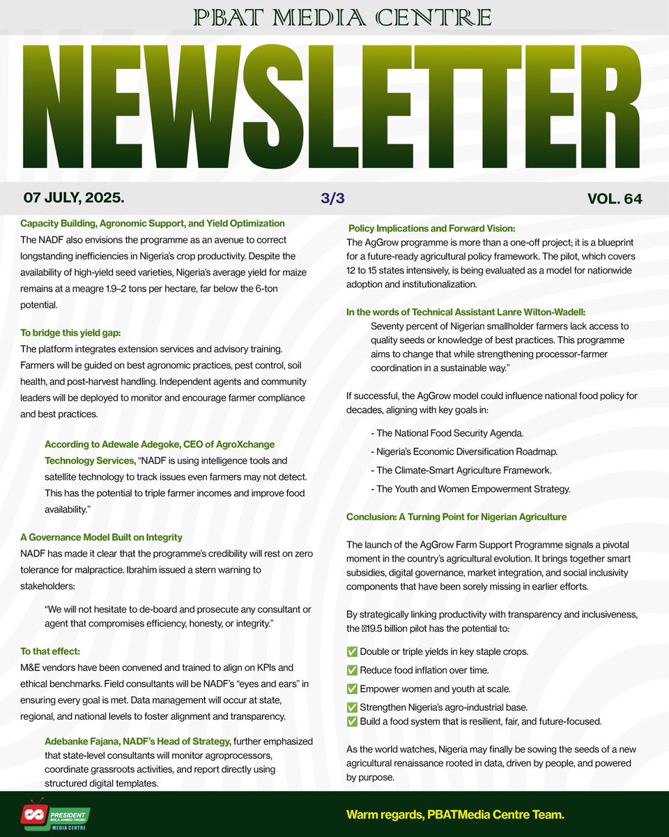 [Newsletter 📩] 

…Big Win for Nigerian Farmers! 🚜

The new ₦19.5B AgGrow Project is putting power back in the hands of 50,000 smallholder farmers with tech, training, and real support. 🌱