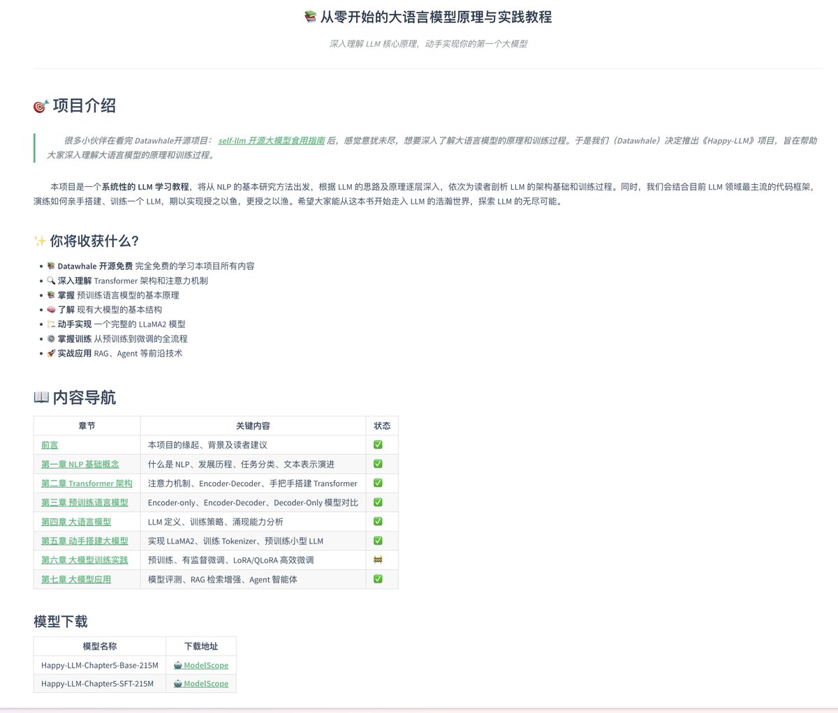 Kai (@real_kai42) on Twitter photo 《从零开始的大语言模型原理与实践教程》
这个开源项目确实不错,很适合对大模型底层原理不熟悉的朋友。
如果是做应用层的开发者,完全可以跳过其中复杂的公式和实现,核心了解一下其底层原理 《从零开始的大语言模型原理与实践教程》
这个开源项目确实不错,很适合对大模型底层原理不熟悉的朋友。
如果是做应用层的开发者,完全可以跳过其中复杂的公式和实现,核心了解一下其底层原理