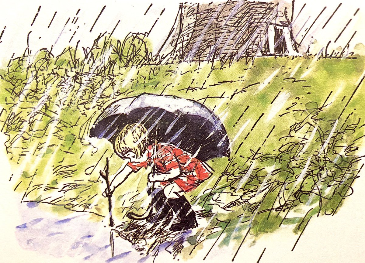 A_AMilne's tweet image. “Sometimes I liked the rain. Little by little the level of the water in the stream rose. And now I hoped it would go on raining, and that I would wake up to find it coming down hard. Perhaps I ought to put on Wellington boots and go and see what was happening.” ~C.R.Milne #rain