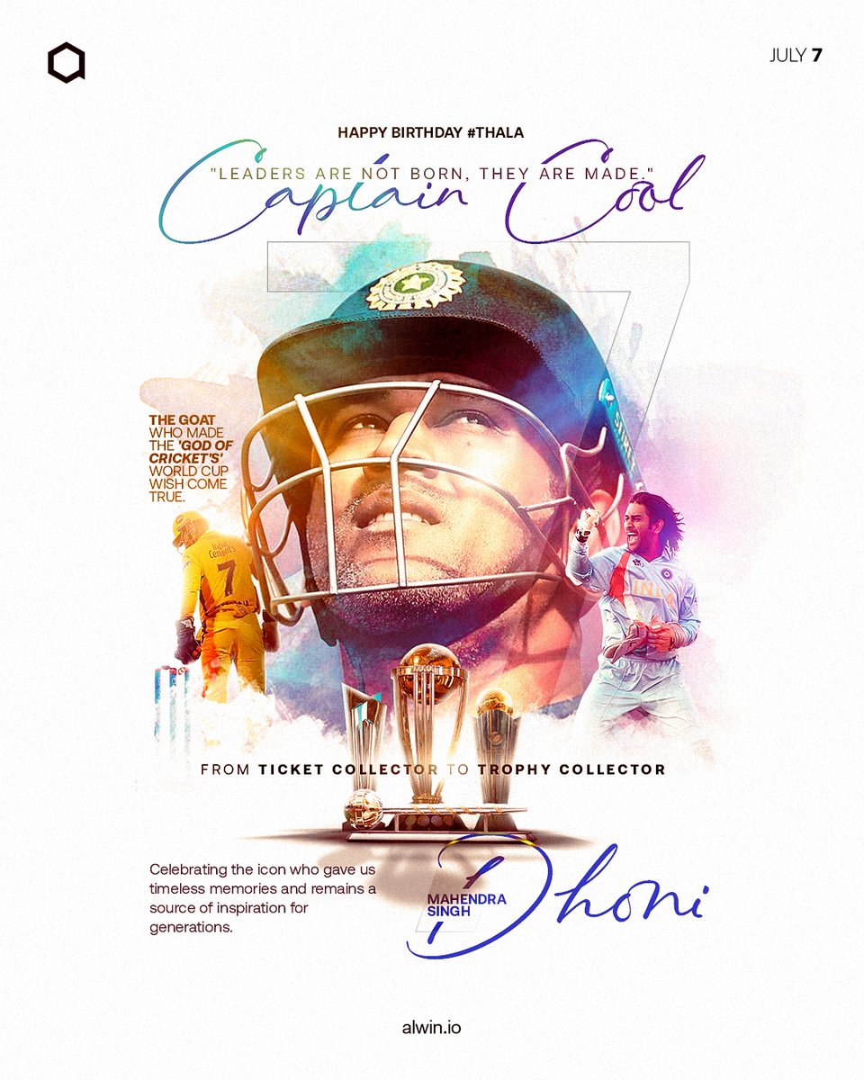 AlwinTechnology's tweet image. On July 7, a leader was born who taught the world how to stay still in a storm.

Once a young man punching railway tickets, today a name that echoes through stadiums and boardrooms alike — MS Dhoni didn’t climb a ladder; he carved his own path through grit, instinct, and grace.