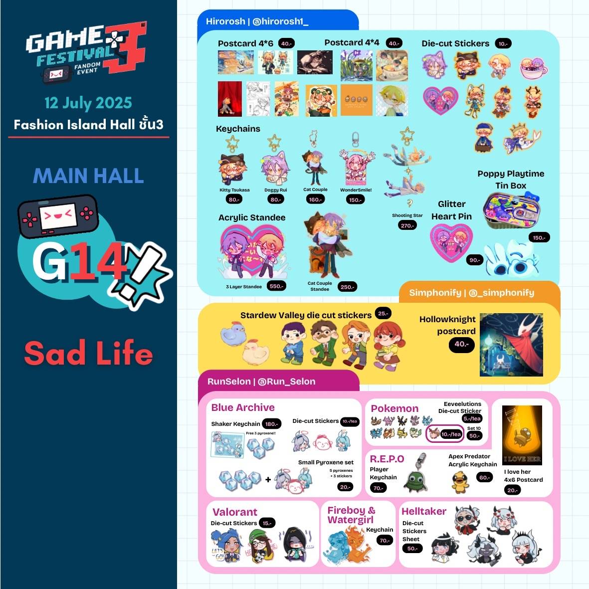 hirorosh1_'s tweet image. RT appreciated 💓

ใบเมนูงาน Game Festival +3 ค่ะ!
 
มาเจอกันได้ที่บูธ G14 นะคะ🥳🌟

📍
Game Festival+ 3
Fashion Island Hall ชั้น3
วันเสาร์ที่ 12 กรกฎาคม 2568
เวลา 10:30-17:30 น.
#GF_P3