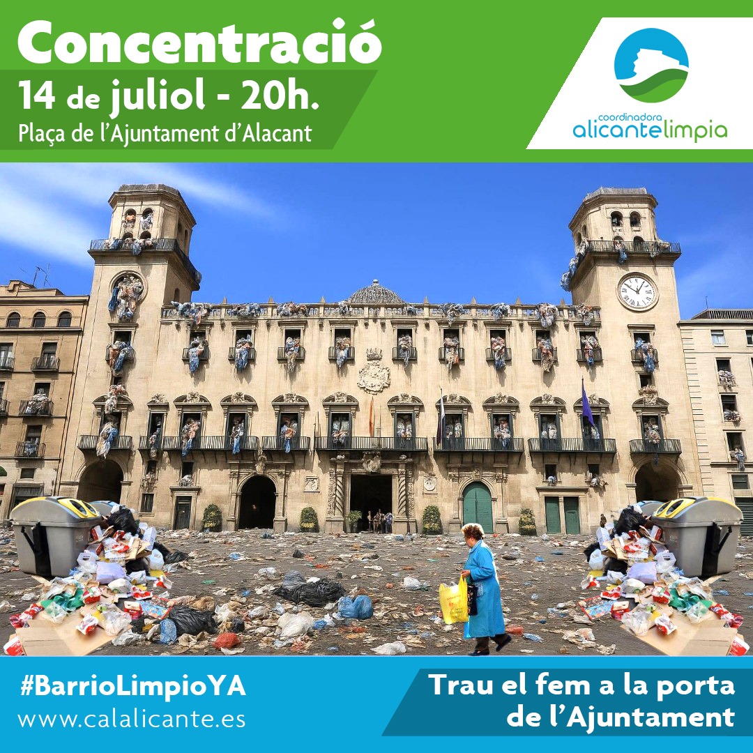 Coordinadora Alicante Limpia - CAL (@calalicante) on Twitter photo El 14 de Julio vente a la CONCENTRACIÓN AUTORIZADA, en la puerta del <a href="/alicanteayto/">Ayuntamiento Alicante</a>.
Vamos a decirles a <a href="/BarcalaSierra/">Luis Barcala Sierra</a> y a <a href="/m_v_alc/">Manuel Villar 🇪🇸</a> que NO QUEREMOS VIVIR en un ESTERCOLERO.
<a href="/AlacantUnir/">UnirAlacant</a> <a href="/Tenecesit_A/">AlicanTEnecesita</a> <a href="/CompromisALC/">Compromís Alacant</a> <a href="/podemalacant/">Podem Alacant</a> <a href="/eualacant/">Esquerra Unida Alacant</a> <a href="/manocope/">Manolo Copé</a> <a href="/Ra_Mas/">Rafa Mas🌻🤝🏼🌍</a> <a href="/anabarcelochico/">Ana Barceló Chico</a> El 14 de Julio vente a la CONCENTRACIÓN AUTORIZADA, en la puerta del <a href="/alicanteayto/">Ayuntamiento Alicante</a>.
Vamos a decirles a <a href="/BarcalaSierra/">Luis Barcala Sierra</a> y a <a href="/m_v_alc/">Manuel Villar 🇪🇸</a> que NO QUEREMOS VIVIR en un ESTERCOLERO.
<a href="/AlacantUnir/">UnirAlacant</a> <a href="/Tenecesit_A/">AlicanTEnecesita</a> <a href="/CompromisALC/">Compromís Alacant</a> <a href="/podemalacant/">Podem Alacant</a> <a href="/eualacant/">Esquerra Unida Alacant</a> <a href="/manocope/">Manolo Copé</a> <a href="/Ra_Mas/">Rafa Mas🌻🤝🏼🌍</a> <a href="/anabarcelochico/">Ana Barceló Chico</a>
