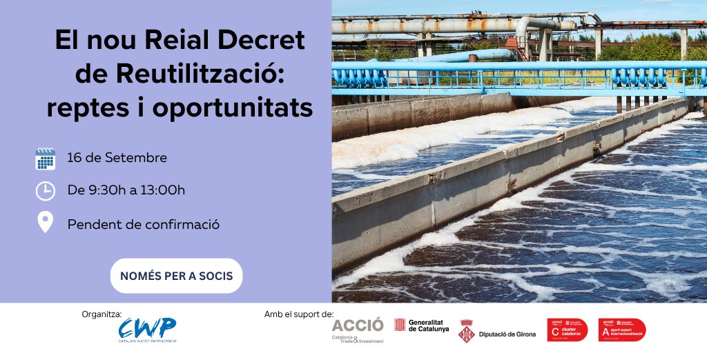 CATWaterPartnership (@catalanwaterp) on Twitter photo 💧El nou Reial Decret de Reutilització: reptes i oportunitats
📅16 de setembre
🔵Comptarem amb el <a href="/mitecogob/">Transición Ecológica y Reto Demográfico</a>
🔵Adreçada a empreses tecnològiques, centres de recerca i especialment a usuaris finals.
🔗lnkd.in/diKkNXDG 💧El nou Reial Decret de Reutilització: reptes i oportunitats
📅16 de setembre
🔵Comptarem amb el <a href="/mitecogob/">Transición Ecológica y Reto Demográfico</a>
🔵Adreçada a empreses tecnològiques, centres de recerca i especialment a usuaris finals.
🔗lnkd.in/diKkNXDG