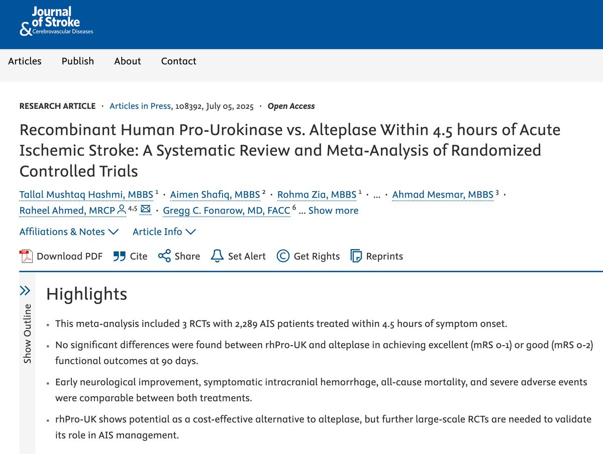 hashmit338's tweet image. Our recent publication in JSCVD
No significant differences were found between rhPro-UK and alteplase in achieving functional recovery 90 days.
@MushoodCh @aimenshafiq_ @RaheelA29288418 @gcfmd @JSCVD2