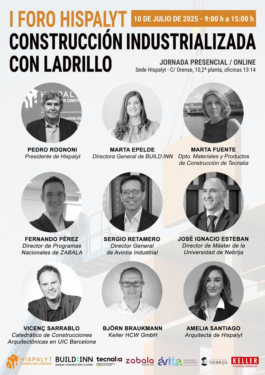 🧱 ¡Todo listo para el I Foro Hispalyt de Construcción Industrializada con Ladrillo! 🧱

📅 Jueves, 10 de julio de 2025
 🕘 De 9:00 a 15:00 h
 📍 Sede de Hispalyt, Madrid(presencial + online)
🎟️ Últimas plazas: Inscríbete aquí
🔶 ¿Qué podrás vivir en esta jornada imprescindible?