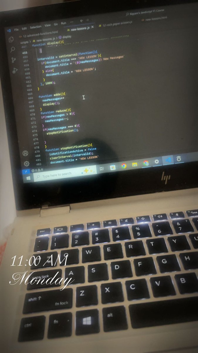 bigsam1305's tweet image. Sunday was for passive learning.
Today I worked on advanced functions, I learnt Callback, forEach, learnt how to use setTimeout and setInterval to schedule my functions. I learnt how to guard my logics setting proper conditions.

#100DaysOfCode 
#CodeNewbies 
#JavaScript