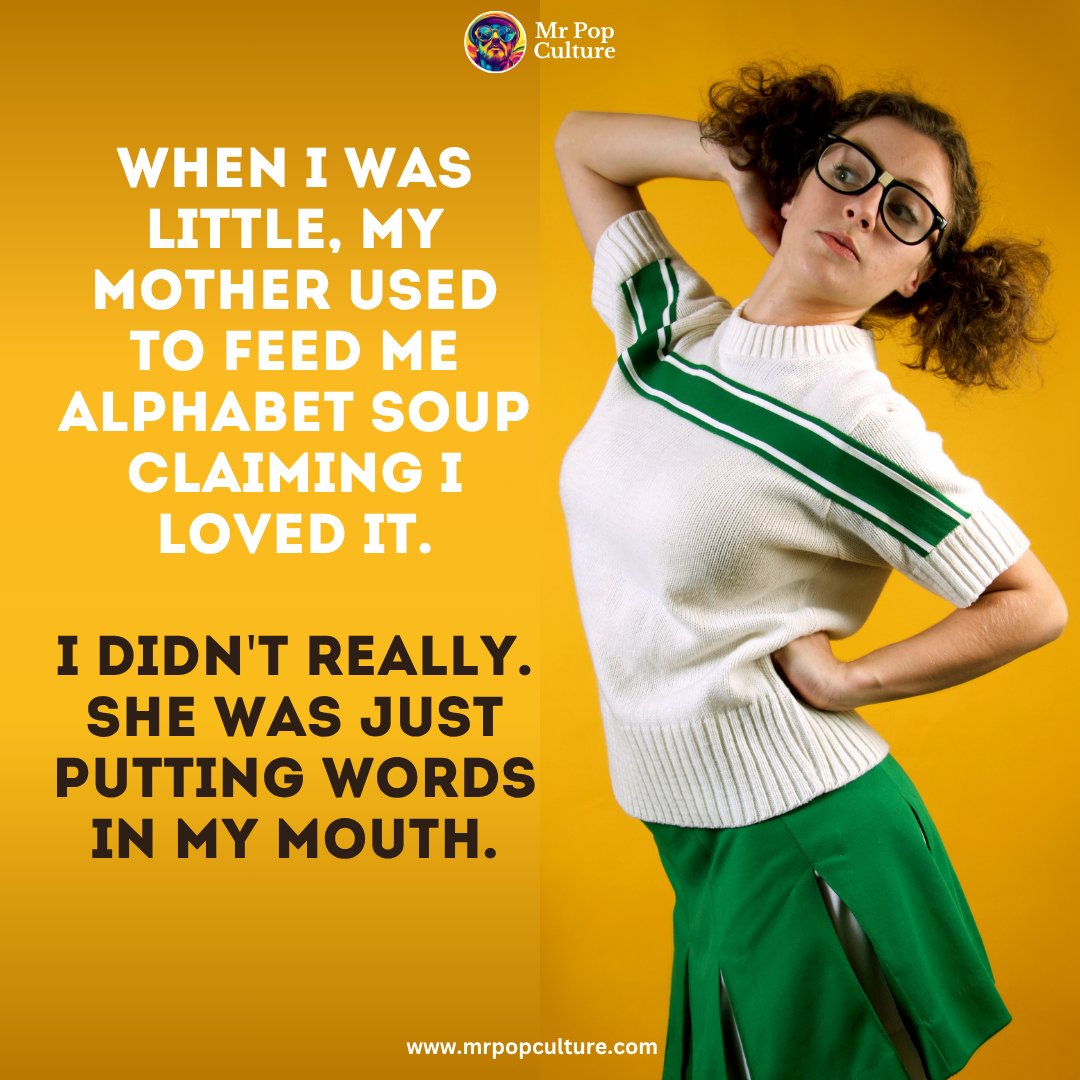 itsmrpopculture's tweet image. Mom said I loved alphabet soup. Pretty sure she was just putting words in my mouth.
#PopCulture #RetroHumor #ChildhoodMemories #Wordplay #SoupStories