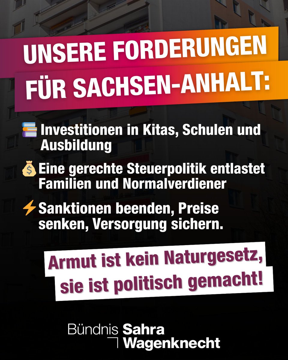 bsw_vg_lsa's tweet image. Was wir fordern:
💸 Rente wie in Österreich – gerecht & sicher für alle
💶 15 € Mindestlohn – Schluss mit Armut trotz Arbeit
🛑 Sanktionspolitik beenden – Energie & Wirtschaft entlasten
👩👧 Alleinerziehende unterstützen – spürbar & direkt
🏫 Bessere Kitas & Schulen – mehr…
