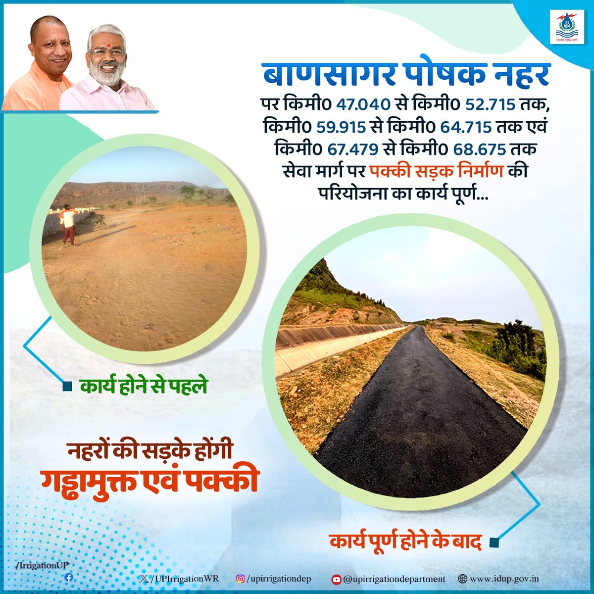 Irrigation & Water Resources Department, UP (@upirrigationwr) on Twitter photo नहरों की सड़के होंगी गड्ढामुक्त एवं पक्की...
बाणसागर पोषक नहर पर किमी0 47.040 से किमी0 52.715 तक, किमी0 59.915 से किमी0 64.715 तक एवं किमी0 67.479 से किमी0 68.675 तक सेवा मार्ग पर पक्की सड़क निर्माण की परियोजना का कार्य पूर्ण...
<a href="/myogiadityanath/">Yogi Adityanath</a> <a href="/swatantrabjp/">Swatantra Dev Singh</a> नहरों की सड़के होंगी गड्ढामुक्त एवं पक्की...
बाणसागर पोषक नहर पर किमी0 47.040 से किमी0 52.715 तक, किमी0 59.915 से किमी0 64.715 तक एवं किमी0 67.479 से किमी0 68.675 तक सेवा मार्ग पर पक्की सड़क निर्माण की परियोजना का कार्य पूर्ण...
<a href="/myogiadityanath/">Yogi Adityanath</a> <a href="/swatantrabjp/">Swatantra Dev Singh</a>