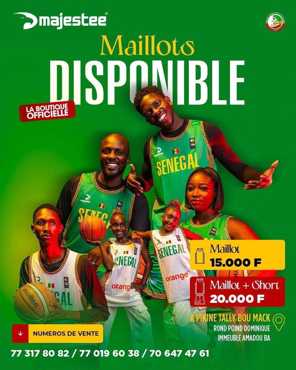 FSBBOFFICIEL's tweet image. Plus qu’une marque, une identité. 🇸🇳
Majestee habille avec fierté les équipes nationales de Basket-Ball du #Sénégal
Chaque maillot porté est un symbole d’appartenance, de courage et de passion.
A chacun son maillot !
#GoGaïnde