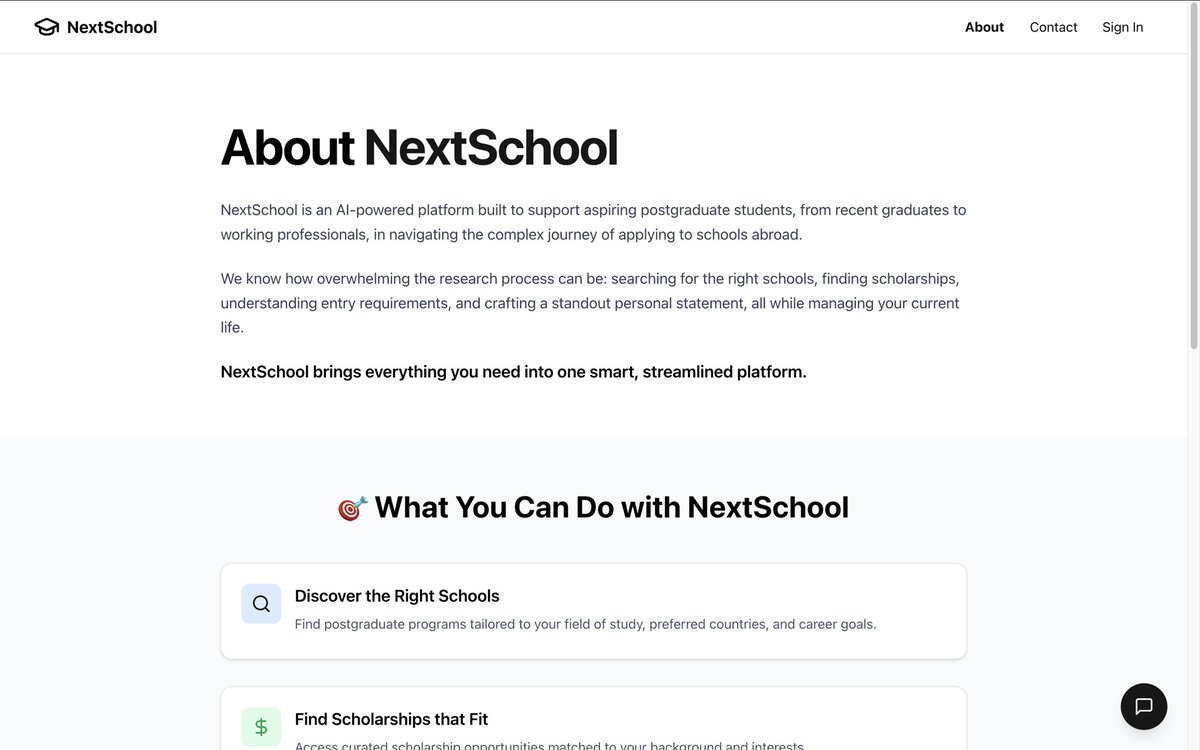 Been building NextSchool to help you find postgraduate schools and scholarships, and honestly, you might never have to open a thousand tabs again.

If you’re applying for postgrad, try it out and let me know what you think 👇

thenextschool.vercel.app