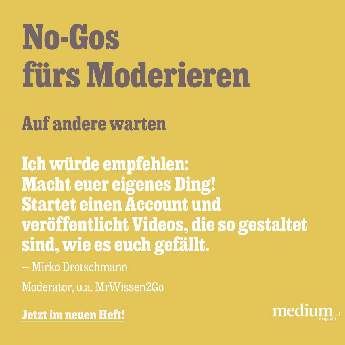 mediummagazin's tweet image. Was sollte man beim Moderieren vermeiden? Die No-Gos von Sabrina Islki (Punkt 12, RTL) bis Peter Fässlacher (Kultur Heute, ORF) jetzt im neuen „medium magazin“: mediummagazin.de/du-willst-mode…
Text: Johannes Meyer