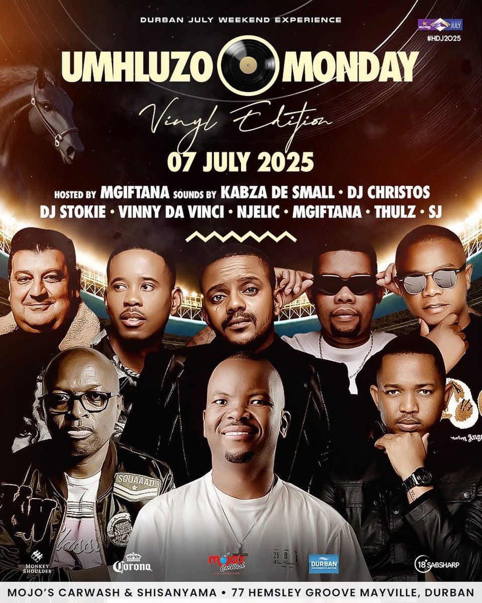 Monday 07 July 2025

Closing off the #DurbanJulyWeekend at MOJOS CARWASH &amp; SHISANYAMA in Mayville 

#DreamsOnPlastic 

SEE YOU THERE!!!