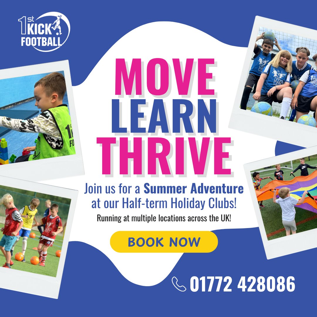 ⚽🎨 Move. Learn. Thrive this summer! 🌞 
📅 Starts 21 July in multiple UK locations: Preston, Wigan, Bolton, Warrington, Wrexham, Chester, Cardiff, Sheffield, Bradford. 
✅ Ofsted-registered 
#MoveLearnThrive #SummerHolidayClub #KidsSummerFun  #PlayGrowSucceed