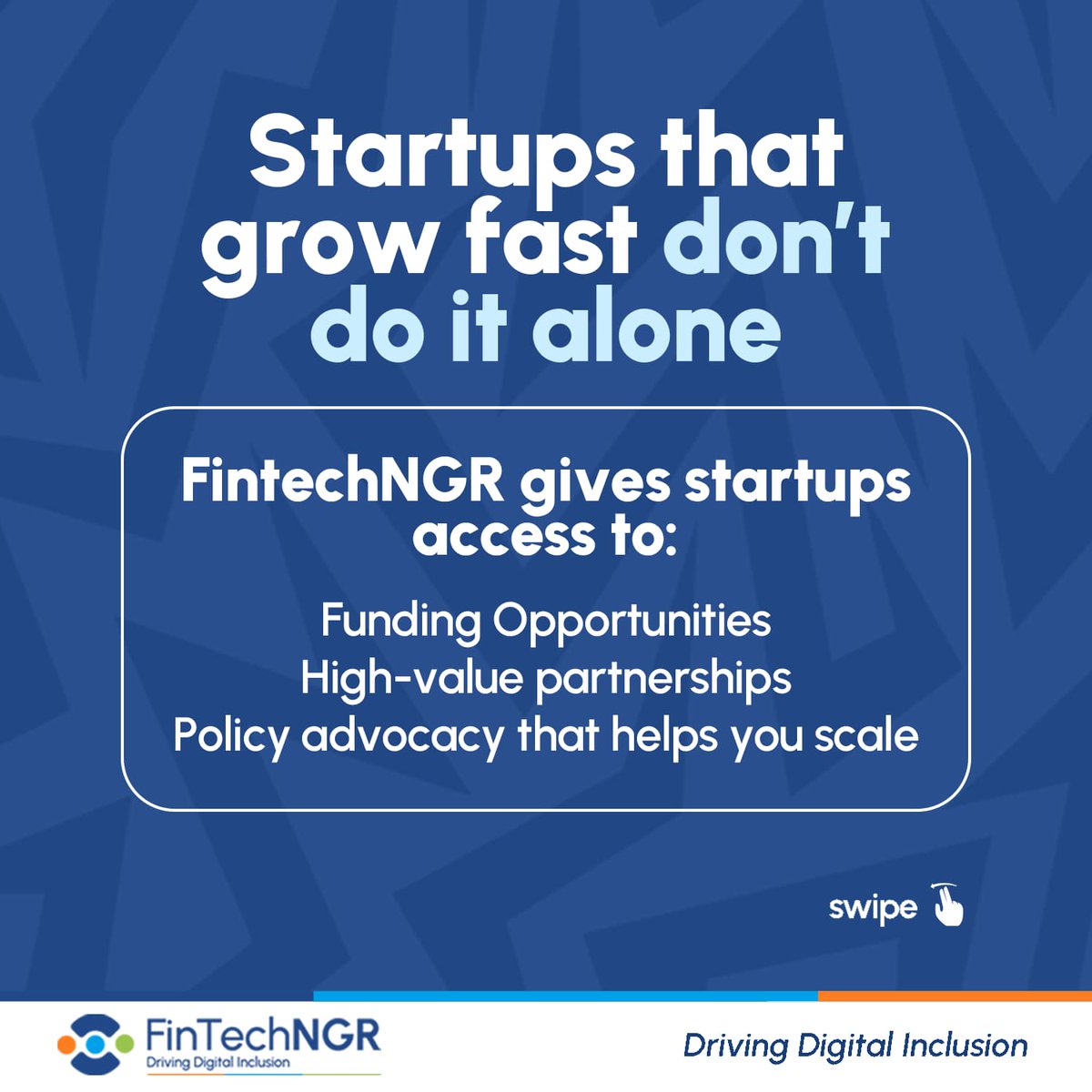 fintechngr's tweet image. Want to Scale? Don’t go solo! Every startup needs a strong network behind it; funding, partnerships, and policy support.
Join Fintechngr and get the backing you need. Become a member today! Click here to get started: fintechng.org/portal/members…
#fintechNGR #notforprofit #NGO