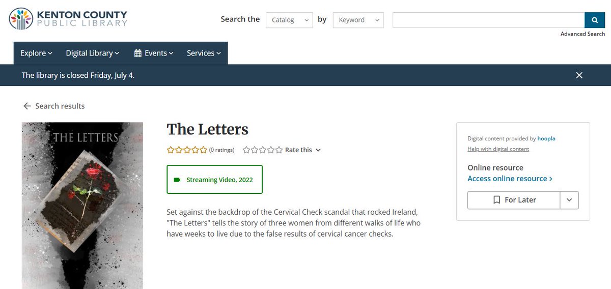Robbie Walsh (@rbwlsh) on Twitter photo THE LETTERS is available and showing now in <a href="/KentonLibrary/">Kenton Library</a> in #kentucky in the great #USA just hit the link below to watch on <a href="/hooplaDigital/">Hoopla Digital</a>
LINK: kentonlibrary.bibliocommons.com/v2/record/S981β¦
<a href="/KentonLibrary/">Kenton Library</a> <a href="/KentOnNews/">Kent</a> <a href="/kentoncounty/">Kenton County</a> <a href="/universityofky/">University of Kentucky</a> <a href="/JaneOwenPR/">Jane Owen Public Relations</a> THE LETTERS is available and showing now in <a href="/KentonLibrary/">Kenton Library</a> in #kentucky in the great #USA just hit the link below to watch on <a href="/hooplaDigital/">Hoopla Digital</a>
LINK: kentonlibrary.bibliocommons.com/v2/record/S981β¦
<a href="/KentonLibrary/">Kenton Library</a> <a href="/KentOnNews/">Kent</a> <a href="/kentoncounty/">Kenton County</a> <a href="/universityofky/">University of Kentucky</a> <a href="/JaneOwenPR/">Jane Owen Public Relations</a>