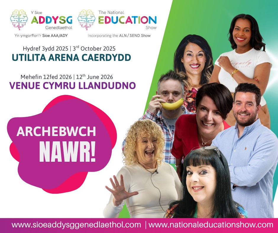 📢 GALW POB YSGOL – ARCHEBWWCH EICH TOCYNNAU I'R SIOE! 📢

📅 Hydref 3ydd
📍 Utilita Arena Caerdydd

Peidiwch â cholli’r cyfle anhygoel hwn i fuddsoddi mewn datblygiad proffesiynol eich tîm.

🎟️ ffurflen archebu grŵp yma
nationaleducationshow.com/cardiff-group-…

#SioeAddysgGenedlaethol